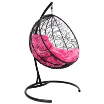 Подвесное кресло M-GROUP круглый с ротангом чёрное, розовая подушка